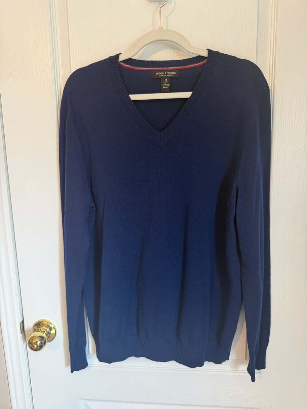 Banana Republic Extra Fine Merino Wool V-Neck Long Sleeve Sweater Blue Men's Siz